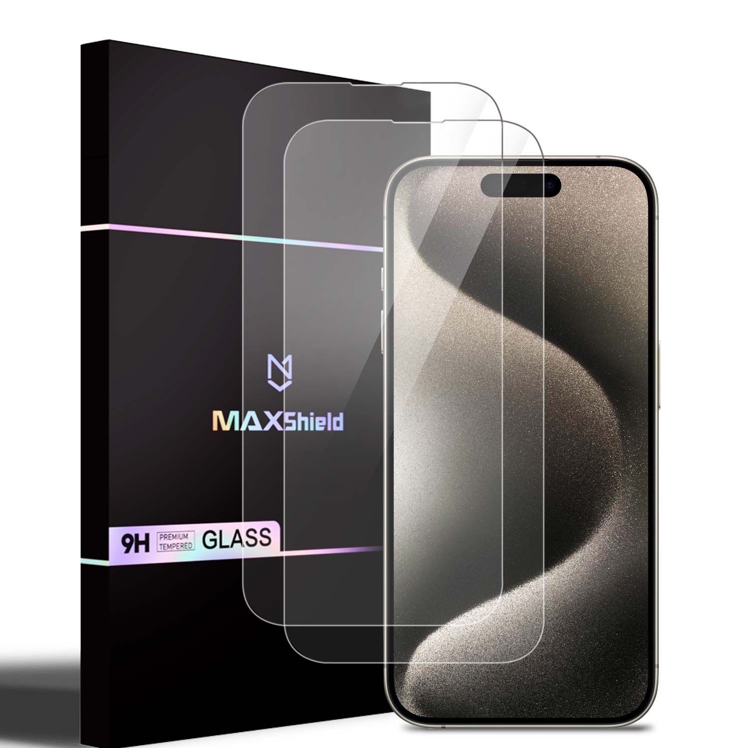 【2 Pack】 MaxShield® Premium 9H iPhone 15 Series Full Glass Protector