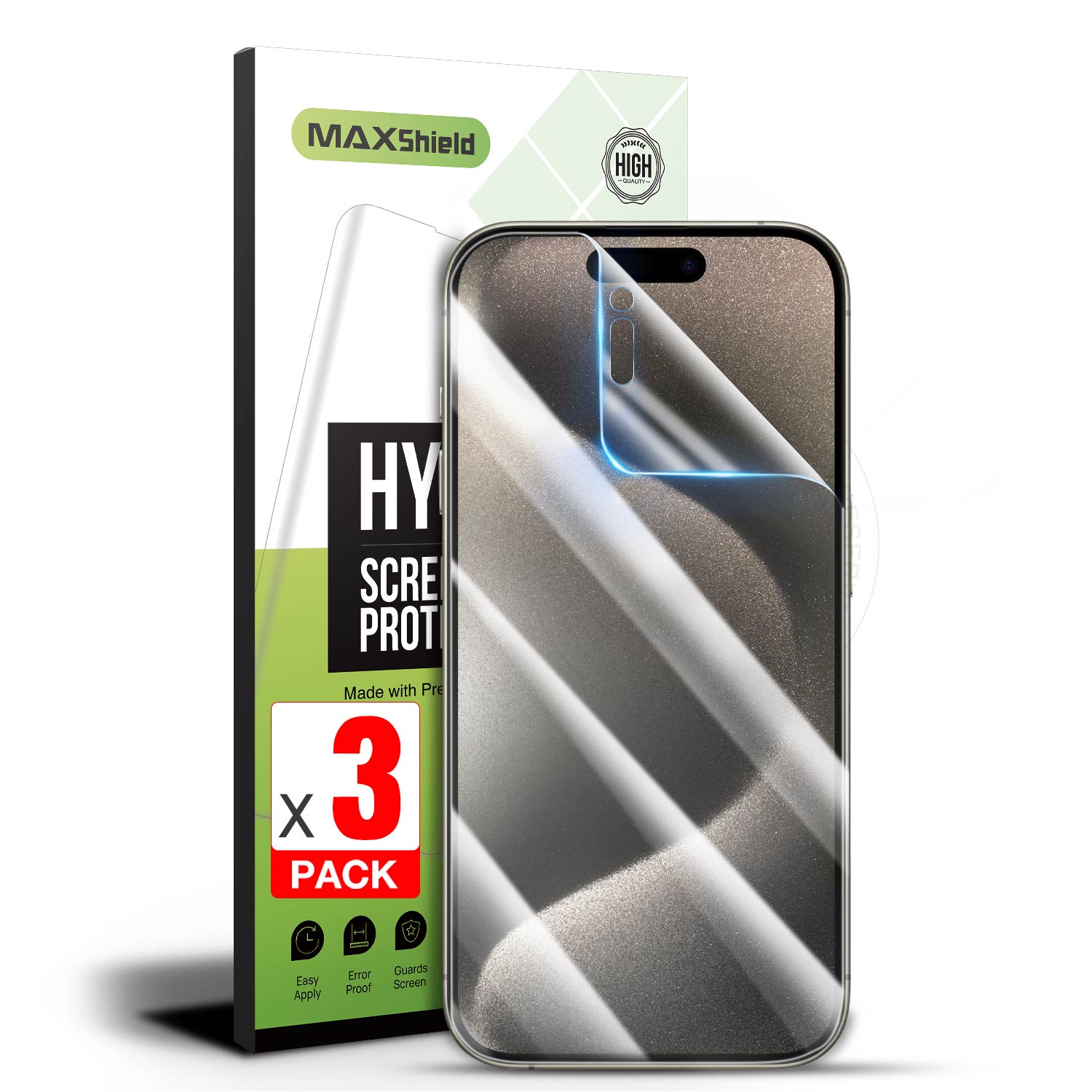 【3 Pack】MaxShield® Premium Hydrogel Film iPhone 15 Series Full Screen Protector