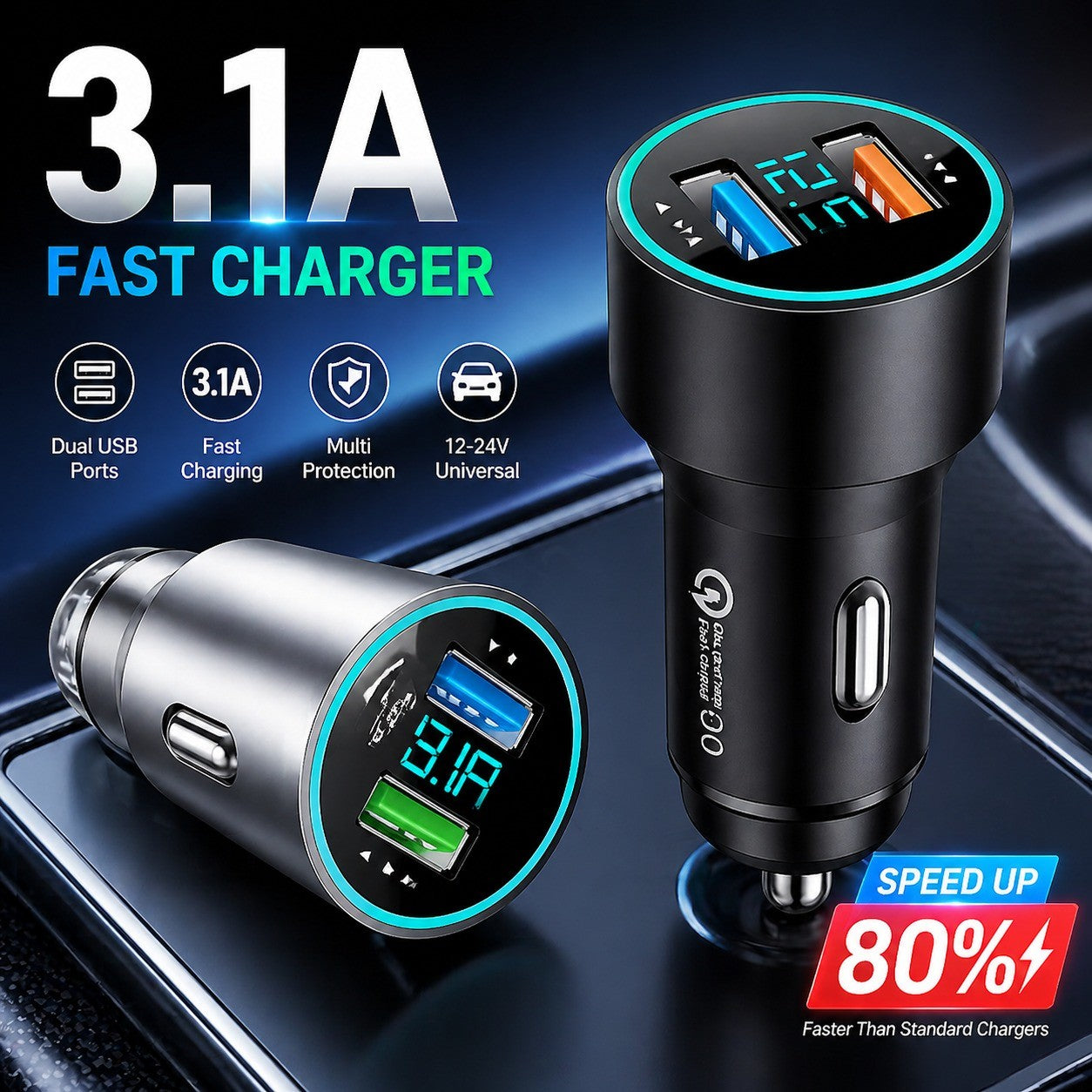 66W Dual-Port USB Car Charger - image 1