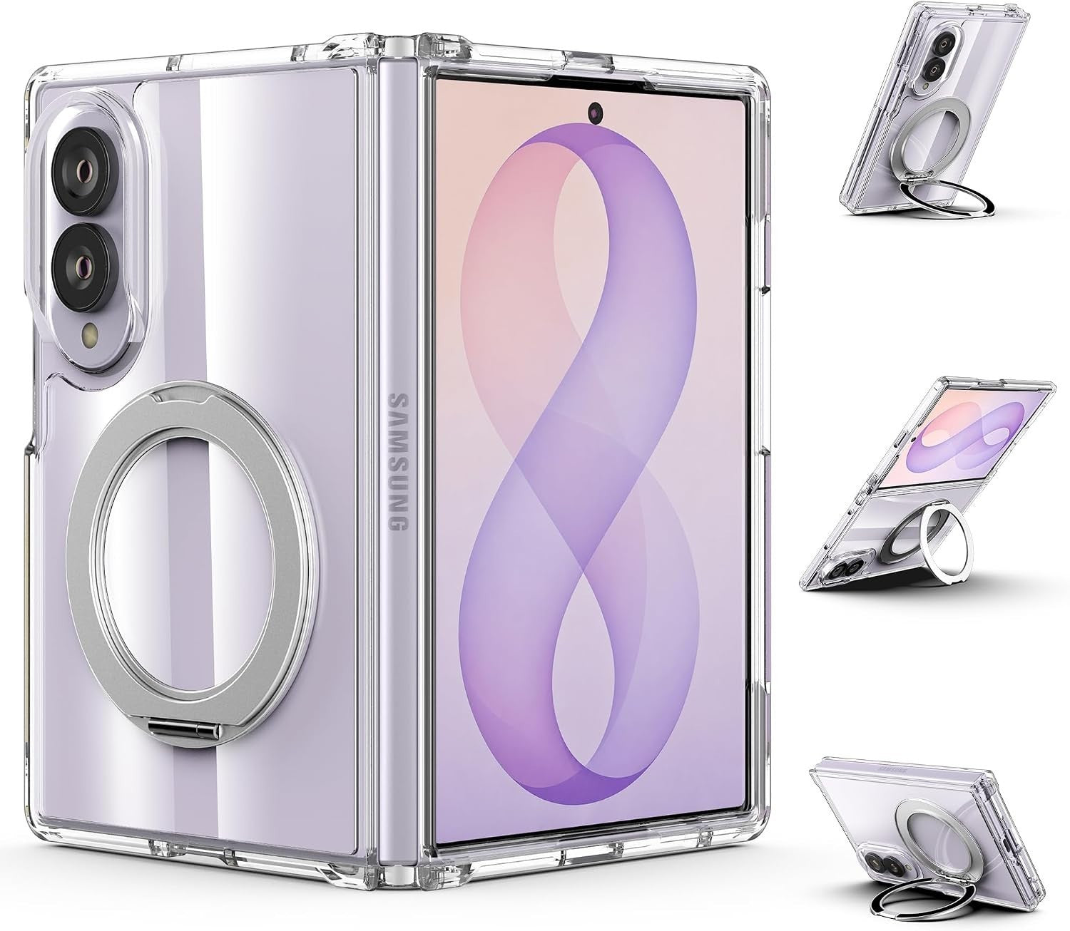 For Samsung Galaxy Z Fold 7 Clear Ring Kickstand Shockproof Case - image 1
