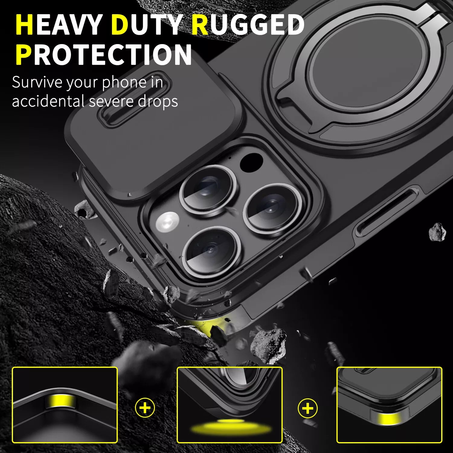 For iPhone 16 Pro Max Case Magsafe Shockproof Kickstand Ring Cover