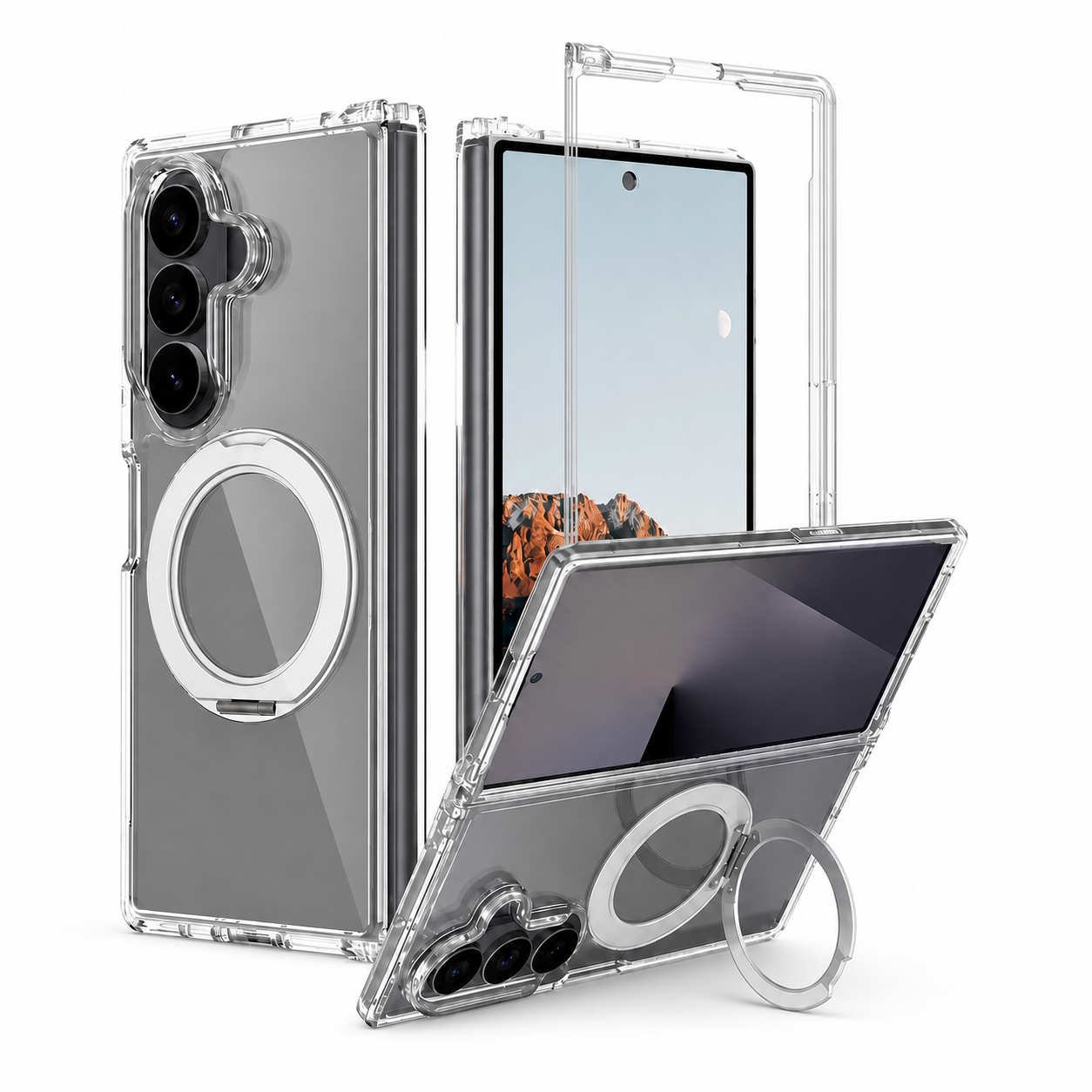 For Samsung Galaxy Z Fold 8 / Fold 8 Ultra Clear Magnetic Rotating Stand Case - image 1