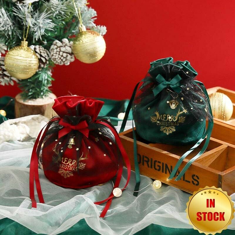2xChristmas Soft Velvet Gift Bag Wrap Candy Drawstring Storage Party Decoration