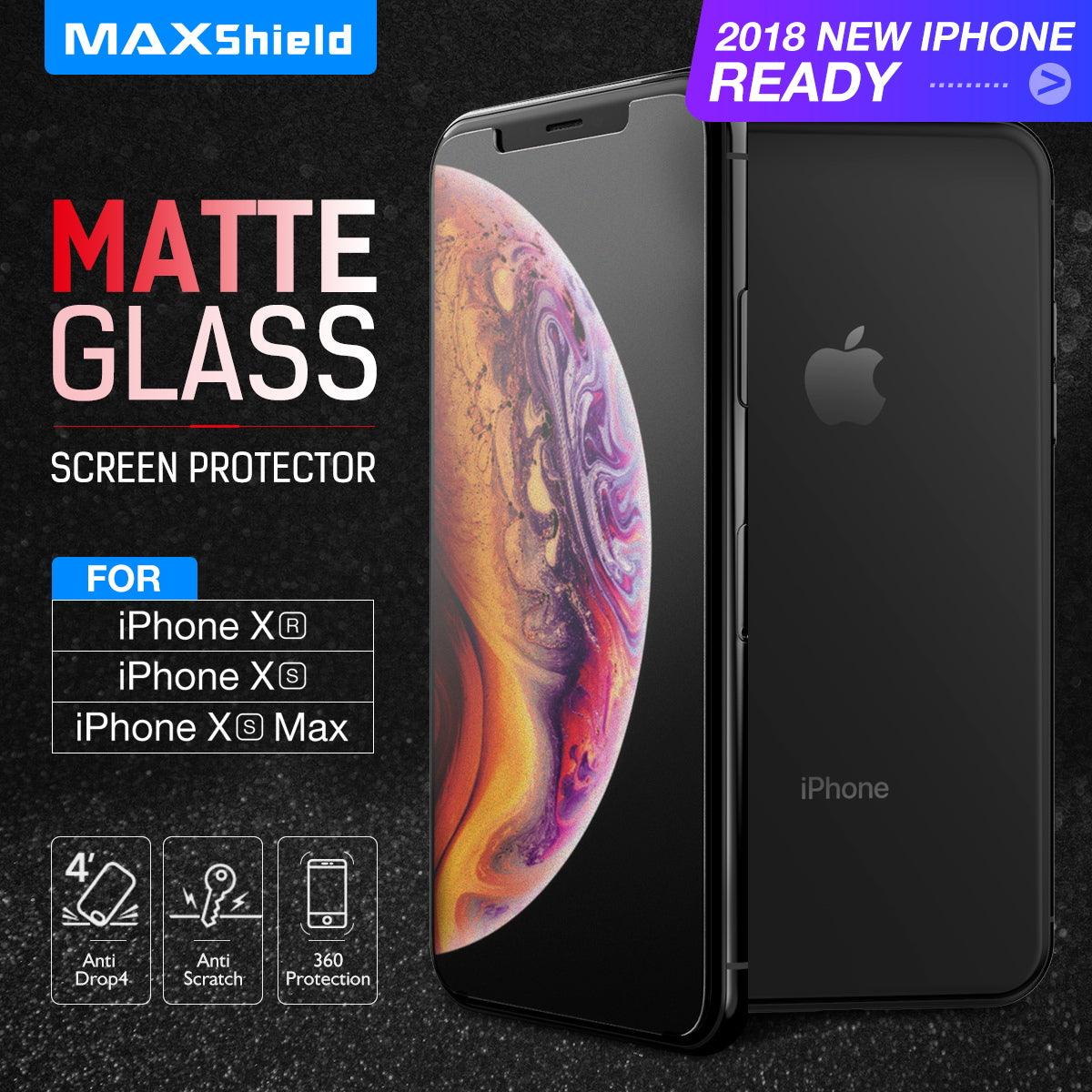 MAXSHIELD Matte Tempered Glass Screen Protector For Apple iPhone Xs Max