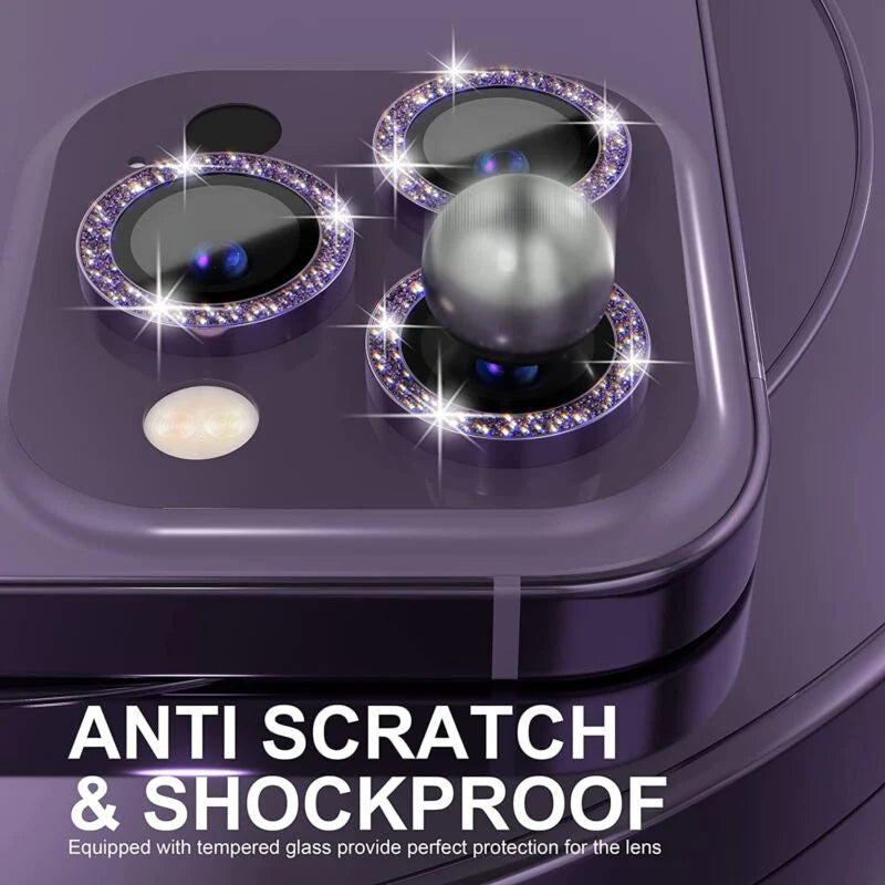 For iPhone 14 13 Pro Max Metal Camera Lens Glitter Cover Glass Protector