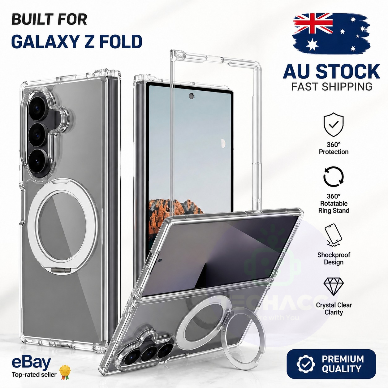 For Samsung Galaxy Z Fold 8 / Fold 8 Ultra Clear Magnetic Rotating Stand Case - image 2