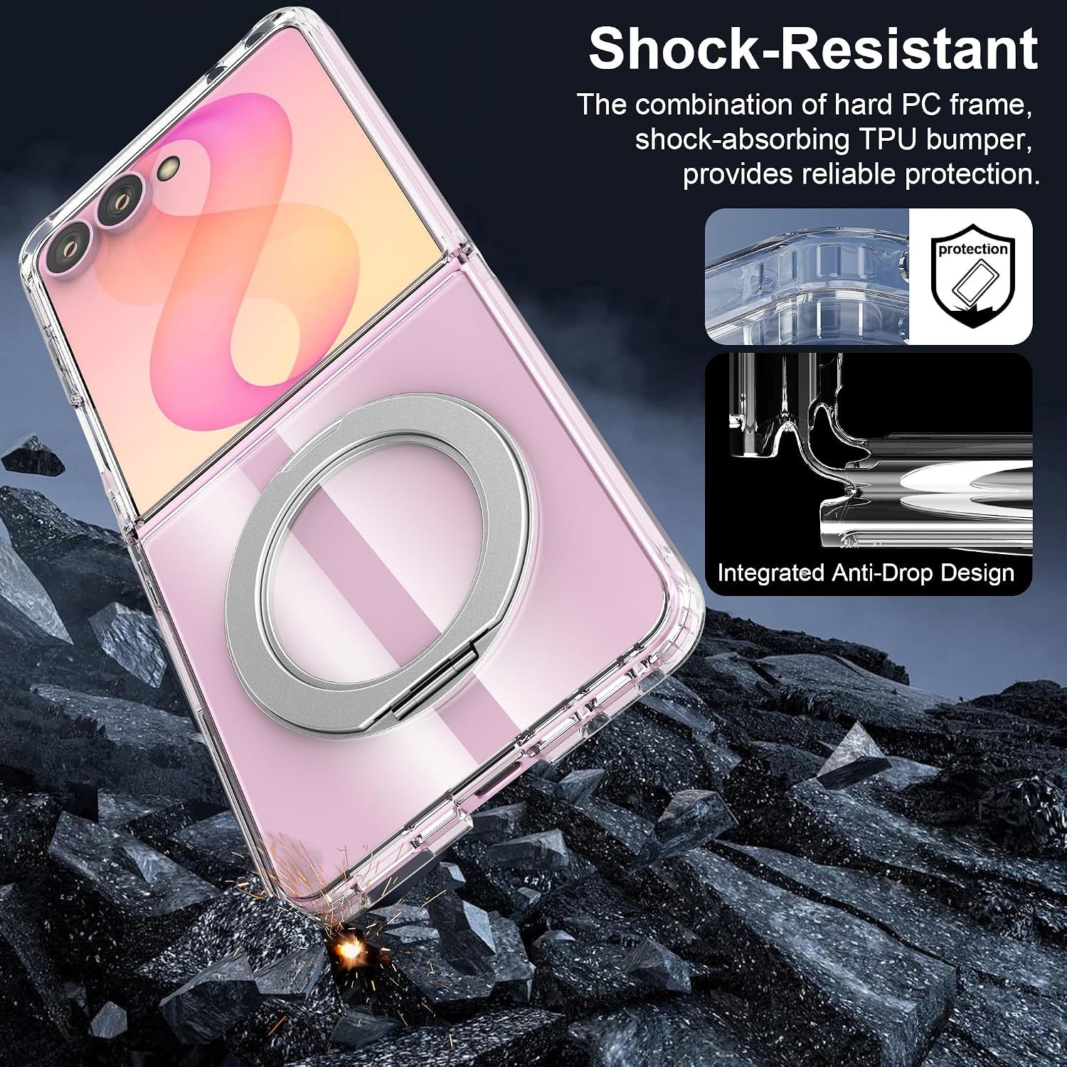 For Samsung Galaxy Z Flip 7 Clear Ring Kickstand Shockproof Case - image 7