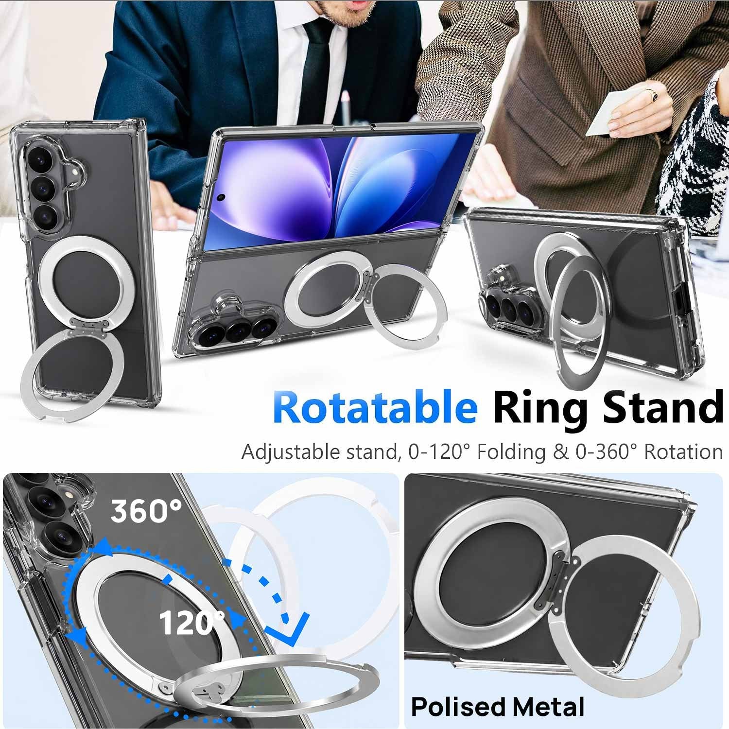 For Samsung Galaxy Z Fold 8 / Fold 8 Ultra Clear Magnetic 360° Rotating Ring Kickstand Case - image 3