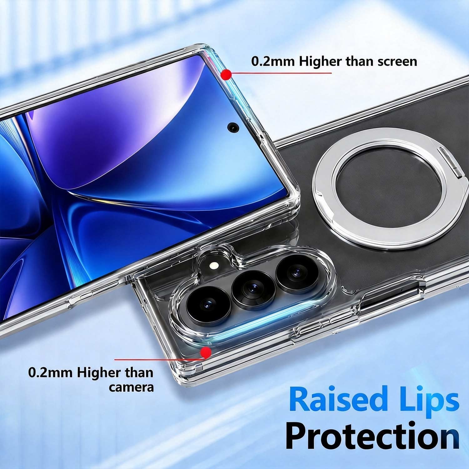 For Samsung Galaxy Z Flip 8 Clear Magnetic 360° Rotating Ring Kickstand Case - image 6