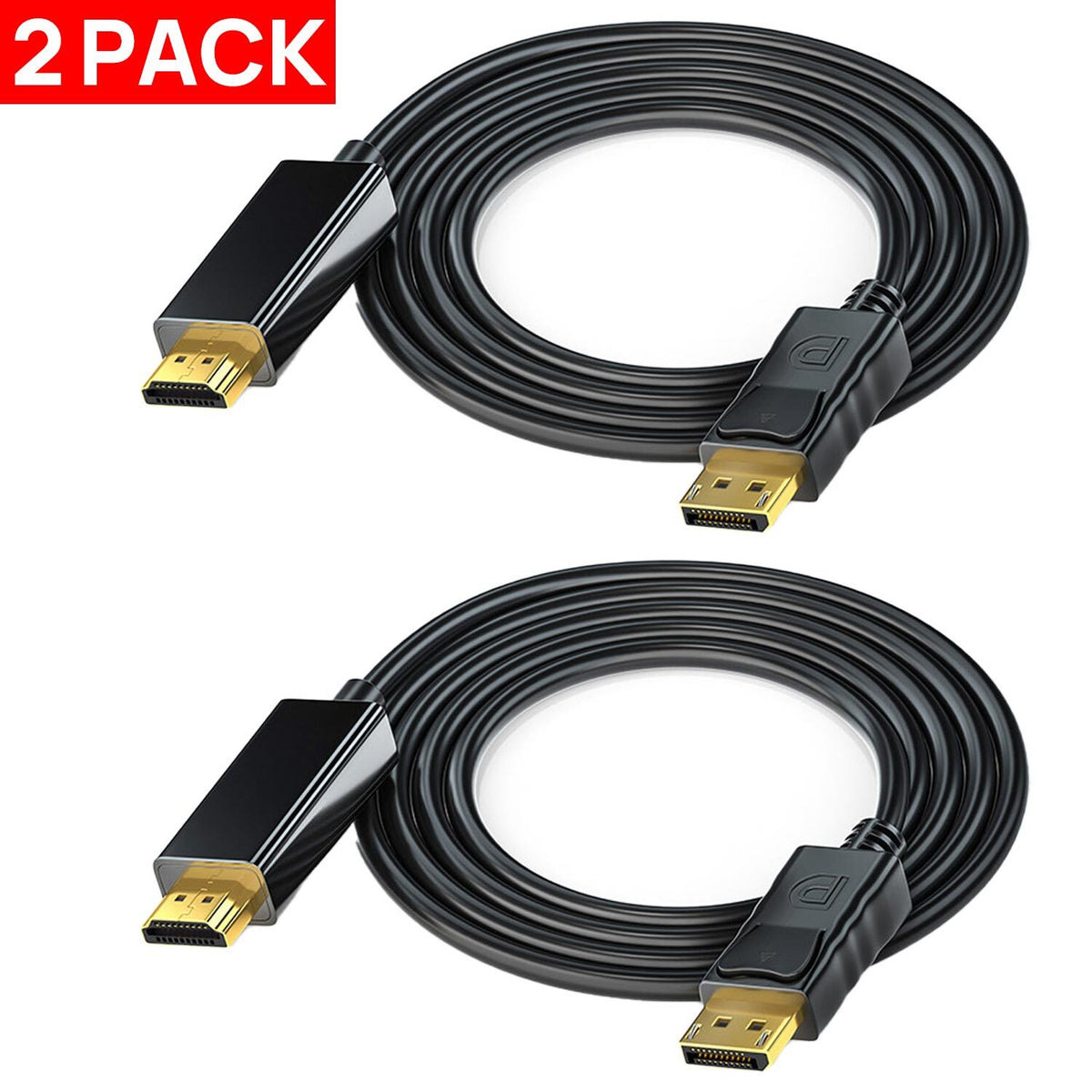 DisplayPort to HDMI Male Cable, 4K 30Hz, 3m - 2 Pack