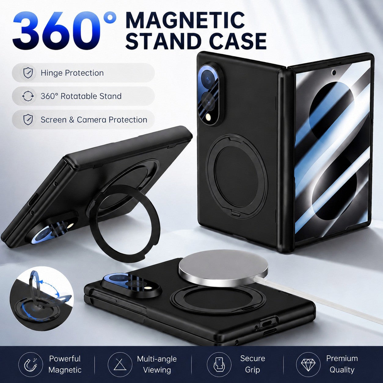 For Samsung Galaxy Z Fold 8 / Fold 8 Ultra Clear Magnetic Ring Kickstand Shockproof Case - image 2