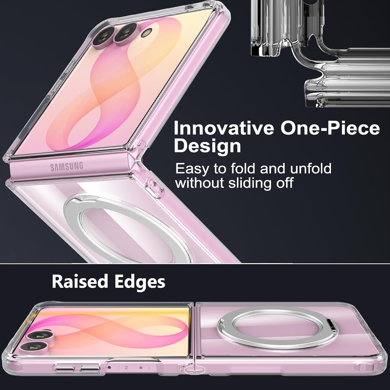 For Samsung Galaxy Z Flip 7 Clear Ring Kickstand Shockproof Case - image 5