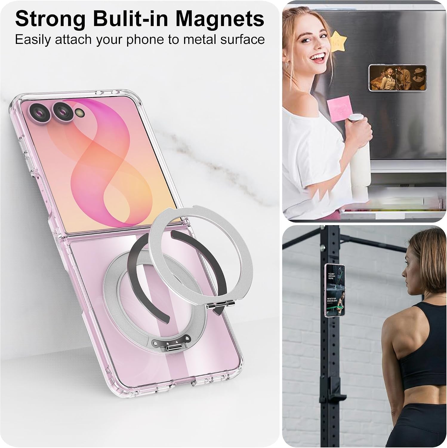 For Samsung Galaxy Z Flip 7 Clear Ring Kickstand Shockproof Case - image 6