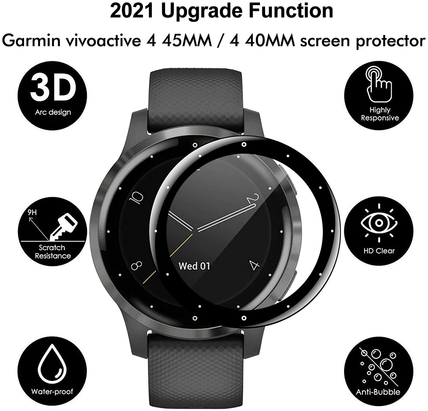 3 Pack Full-Cover Screen Protector for Garmin Venu and Vivoactive - image 2