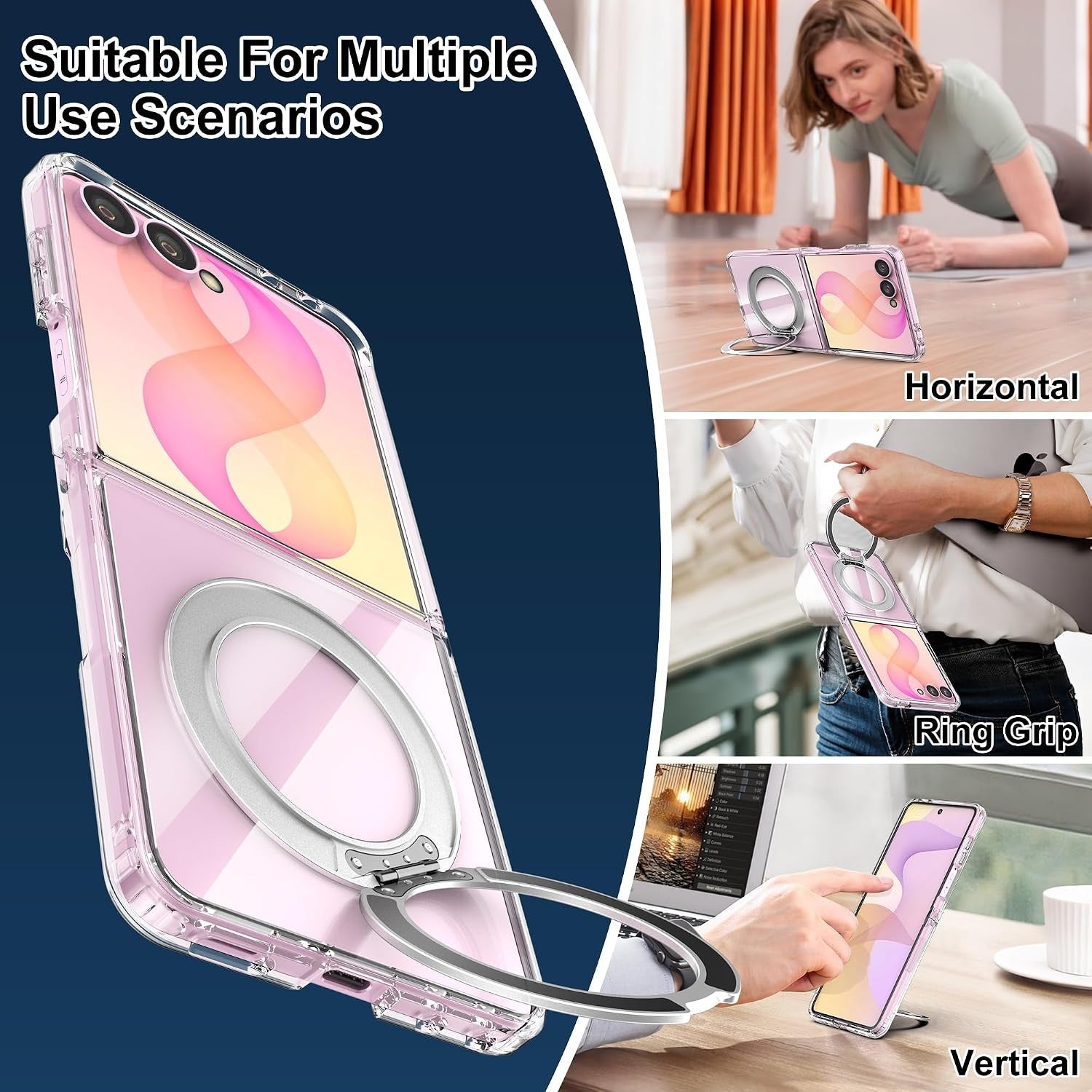 For Samsung Galaxy Z Flip 7 Clear Ring Kickstand Shockproof Case - image 3