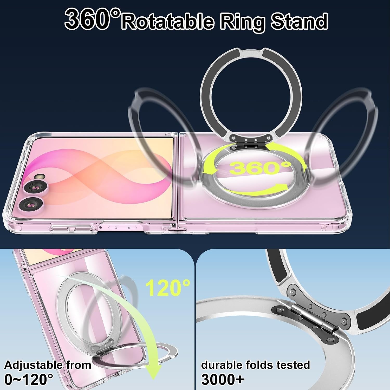 For Samsung Galaxy Z Flip 7 Clear Ring Kickstand Shockproof Case - image 2