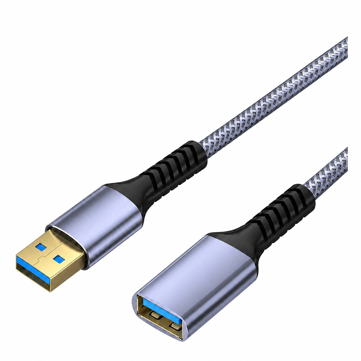 Braided USB 3.0 Extension Cable – Grey – clean white background main image