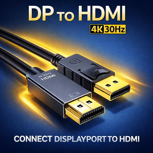 DisplayPort to HDMI Male Cable, 4K 30Hz, 1.8m - 2 Pack