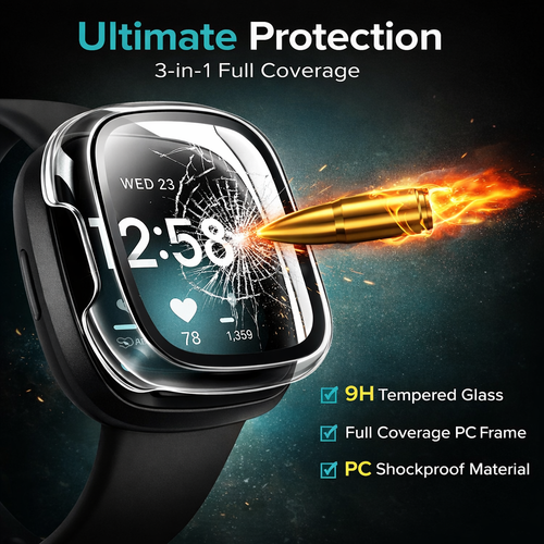 Glass Case Screen Protector for Fitbit Versa and Sense - image 2