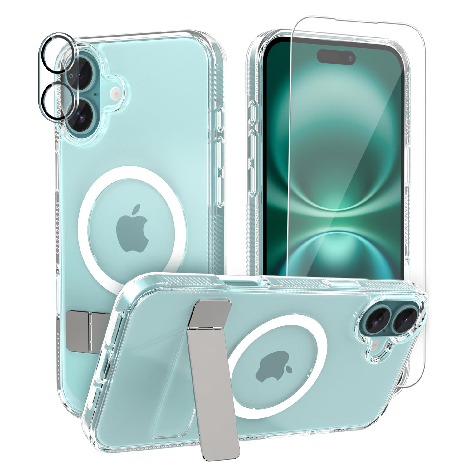 [Full Set] For iPhone 16 Pro Max Case Clear Magsafe Shockproof Kickstand Holder Cover