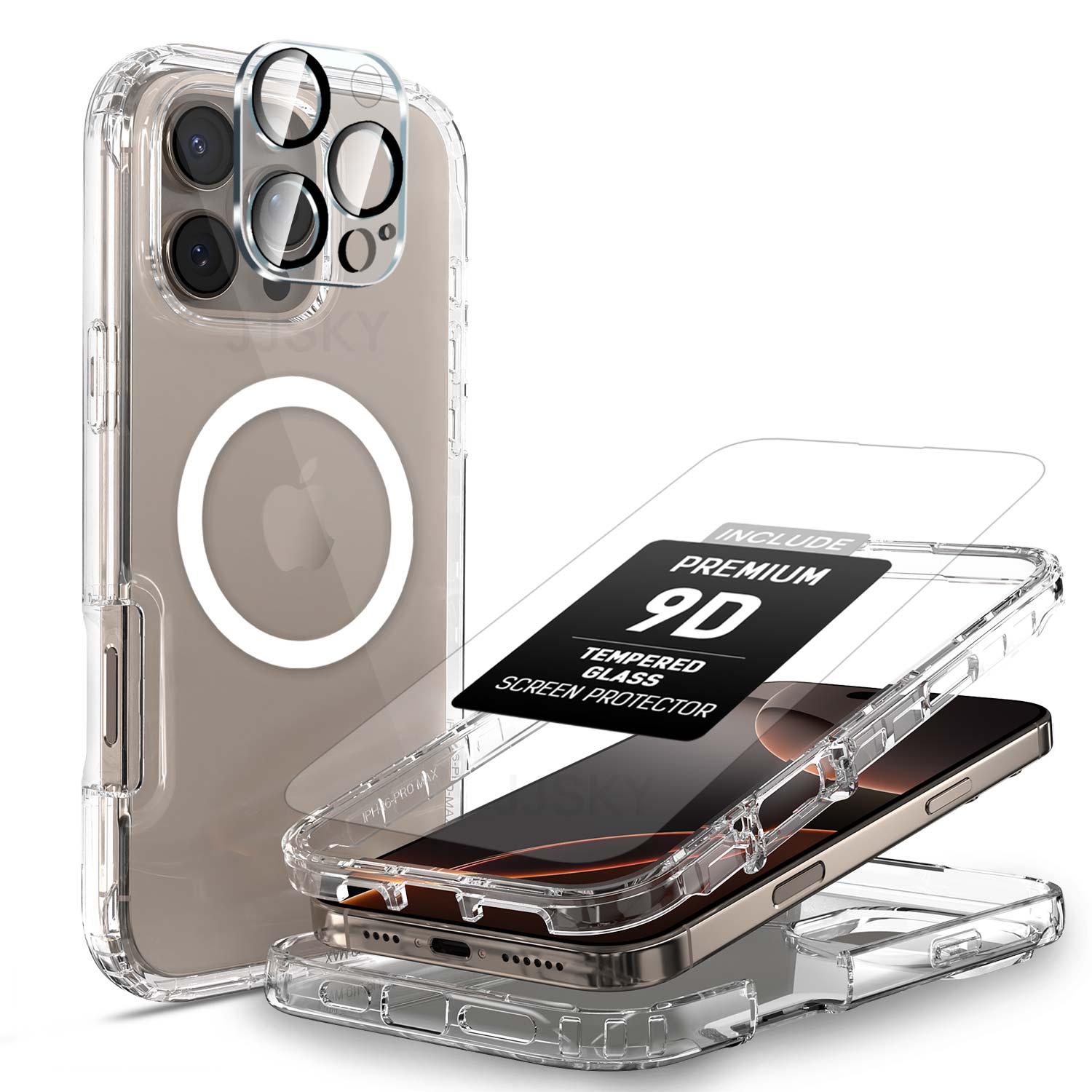 [Full Set]For iPhone 16 Pro Max Shockproof Clear 360 Full Body Case Cover