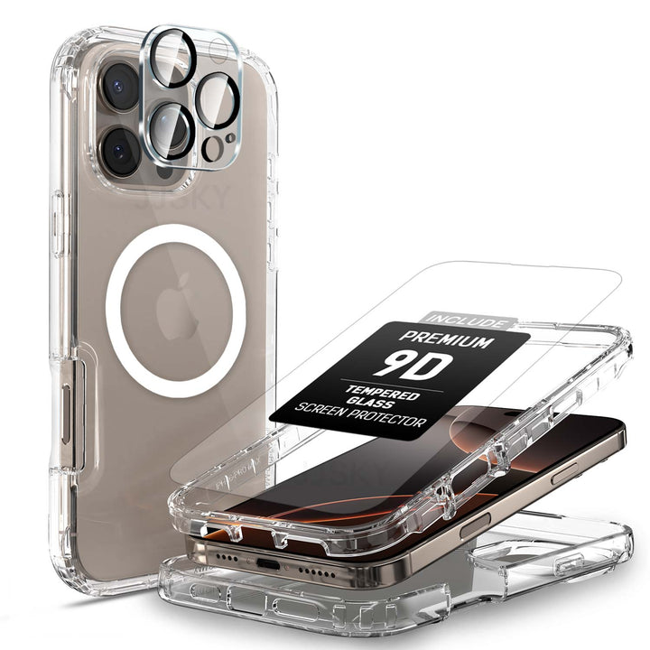 [Full Set]For iPhone 16 Pro Max Shockproof Clear 360 Full Body Case Cover