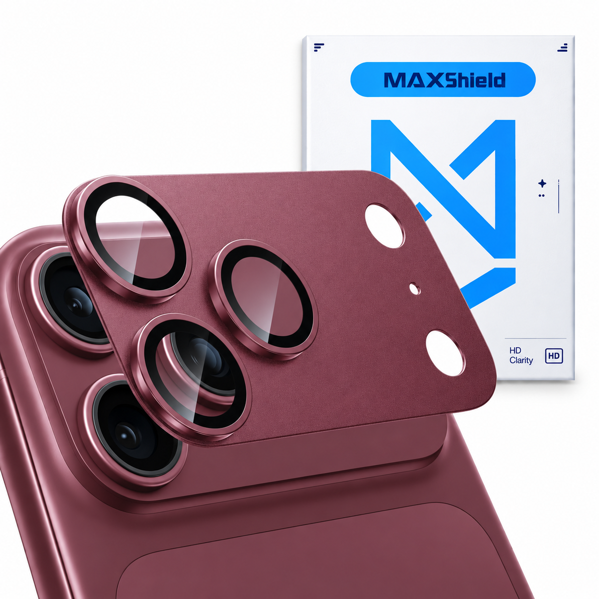 Metal and Tempered Glass Camera Lens Protector for iPhone 18 Pro Max - Burgundy