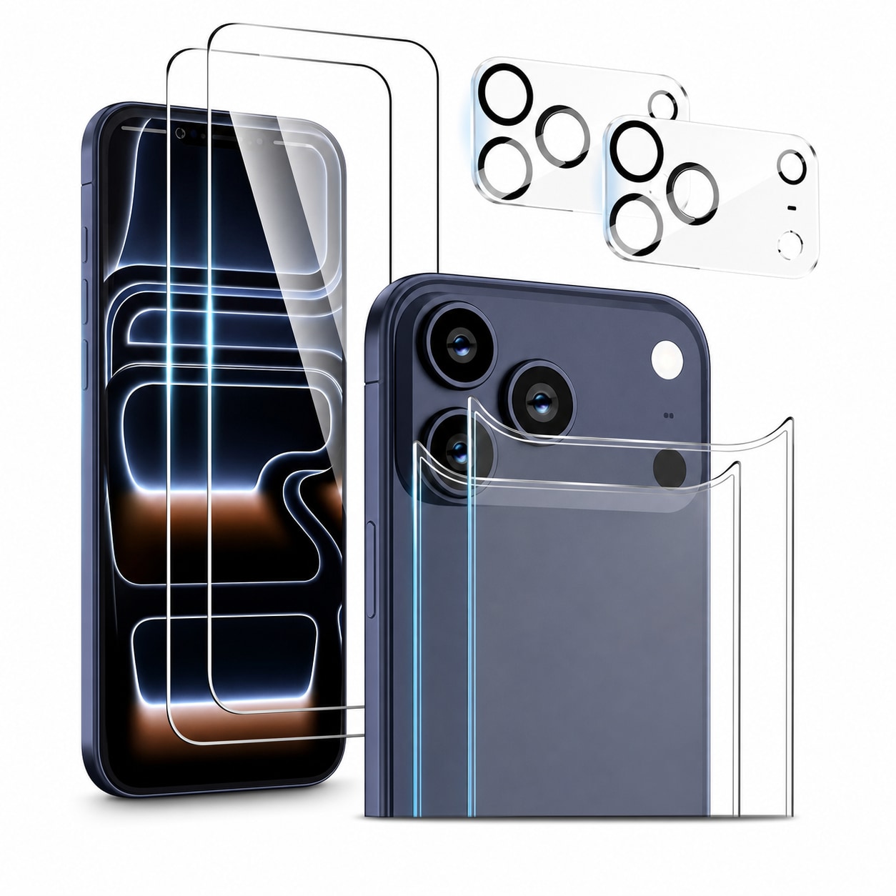 2-Pack For iPhone 17 / 17 Air / 17 Pro / 17 Pro Max Tempered Glass Back Screen Lens Camera Protector - main image