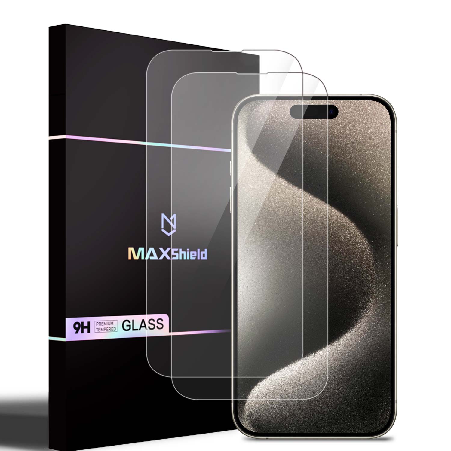 【2 Pack】  MaxShield® Premium 9H iPhone 15 Series Full Glass Protector