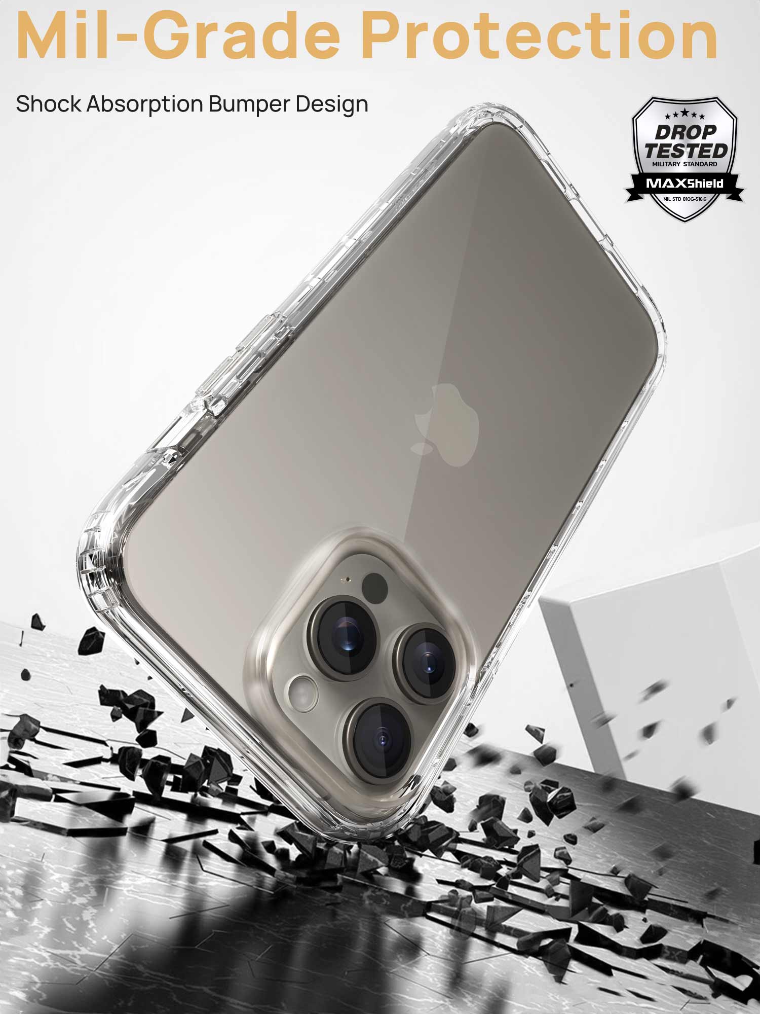 Military Grade Protection Crystal Clear iPhone 15 Series Case With Extra Front Cover