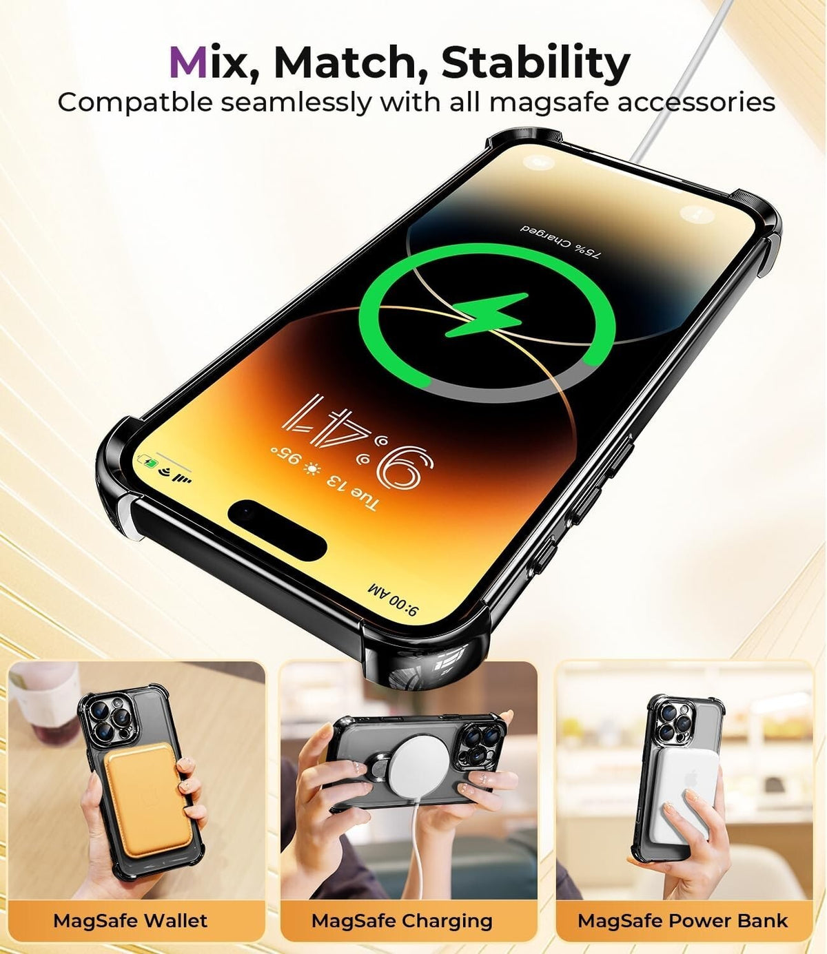 For iPhone 18 Pro Max Case, Compatible with MagSafe - Shock-Absorbing Corners, Case Only, Black