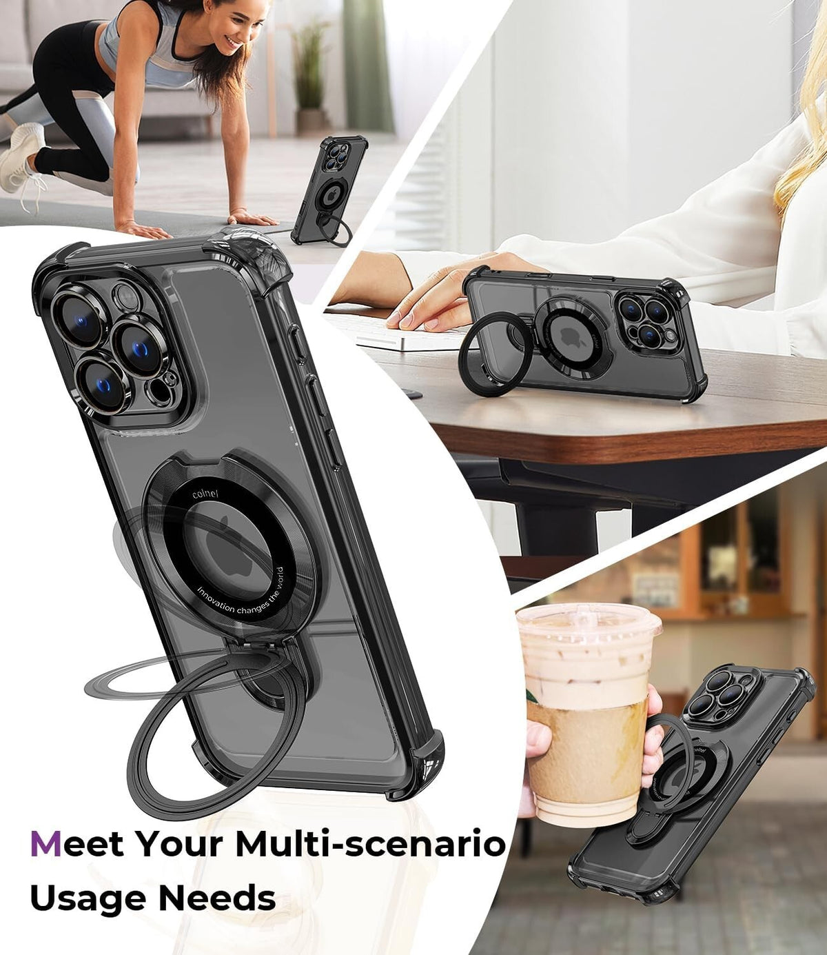 For iPhone 18 Pro Case, Compatible with MagSafe - 360-Degree Rotating Stand, Case Only, Black