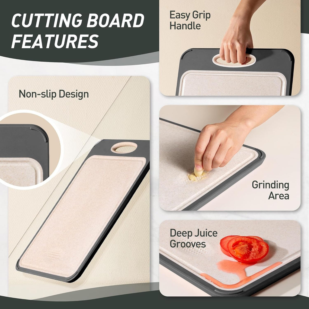 40 x 27cm Double-Sided Stainless Steel and Wheat Straw Chopping Board
