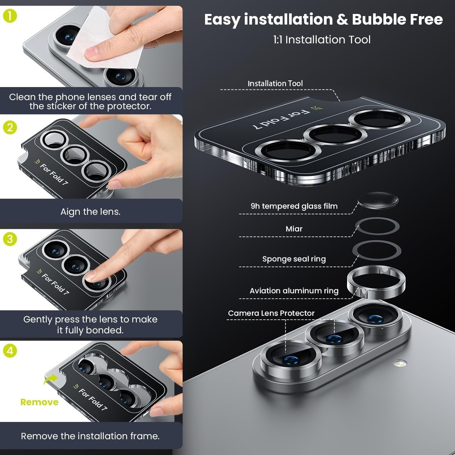 For Samsung Galaxy Z Fold 7 Metal Camera Lens Glass Protector - image 5