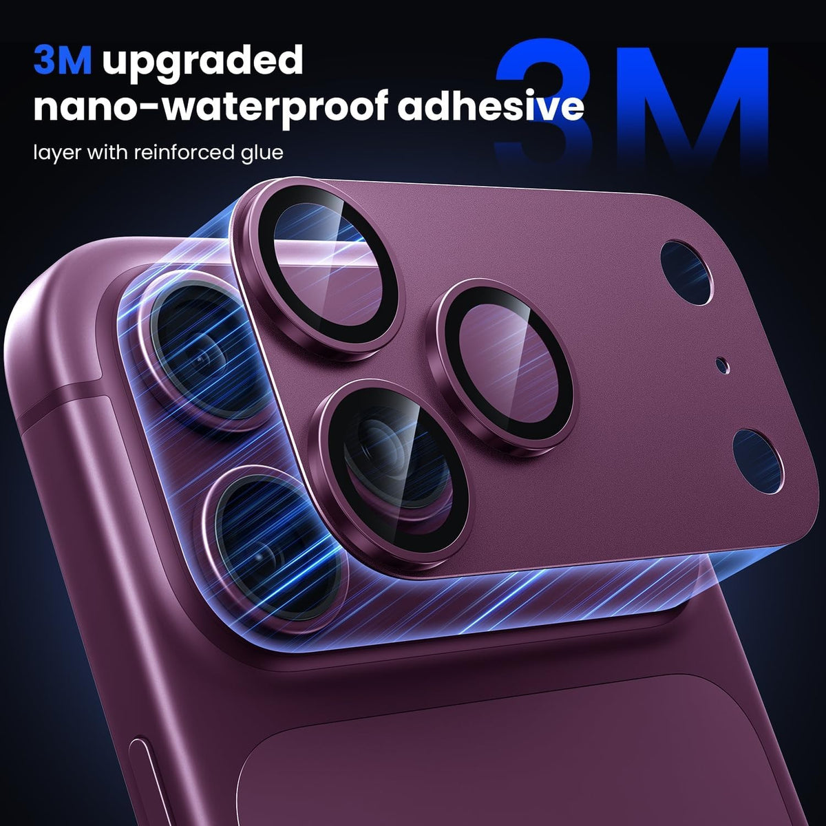 Metal and Tempered Glass Camera Lens Protector for iPhone 18 Pro Max - Burgundy