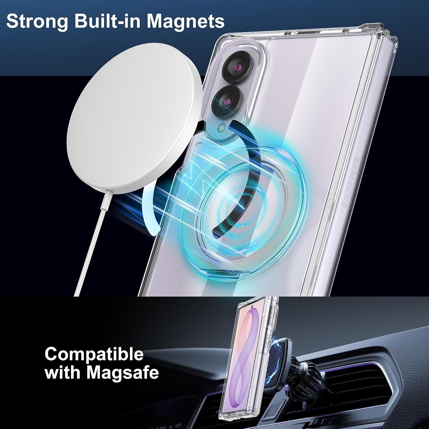 For Samsung Galaxy Z Fold 8 / Fold 8 Ultra Clear Magnetic 360° Rotating Ring Kickstand Case - image 7
