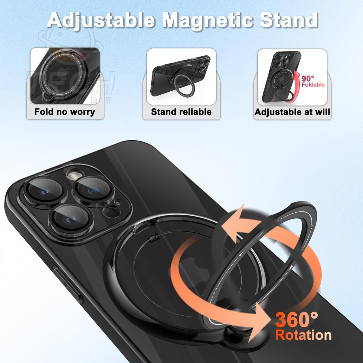 For iPhone 18 Pro Case, Compatible with MagSafe - 360-Degree Rotating Stand, Case Only, Black