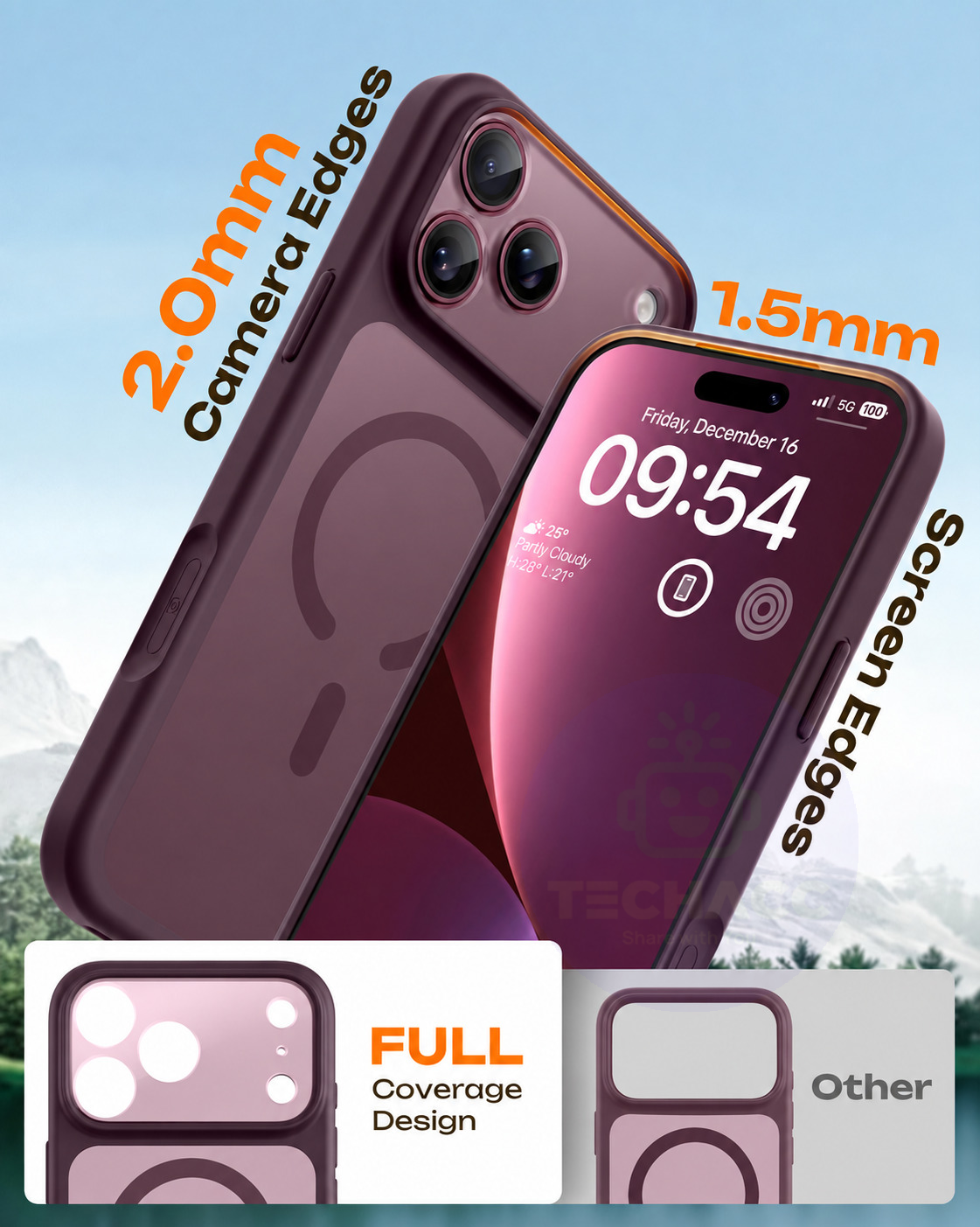 For iPhone 18 Pro Max Case, Compatible with MagSafe - Frosted Back and Raised Camera Frame, Case Only, Burgundy