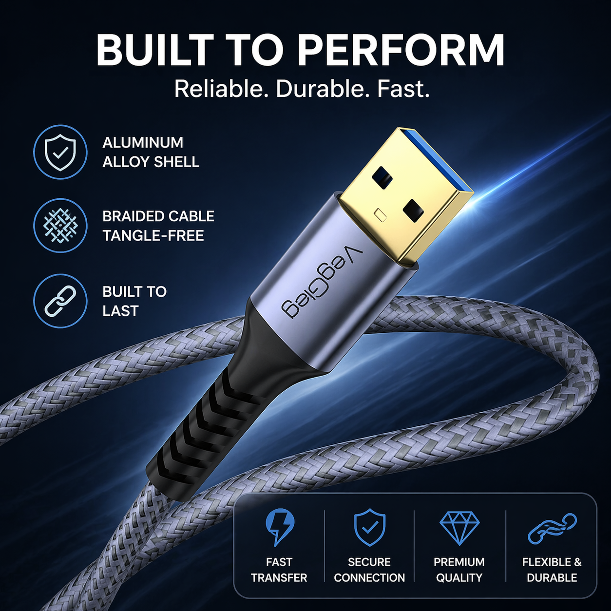 Braided USB 3.0 Extension Cable – Grey - image 3