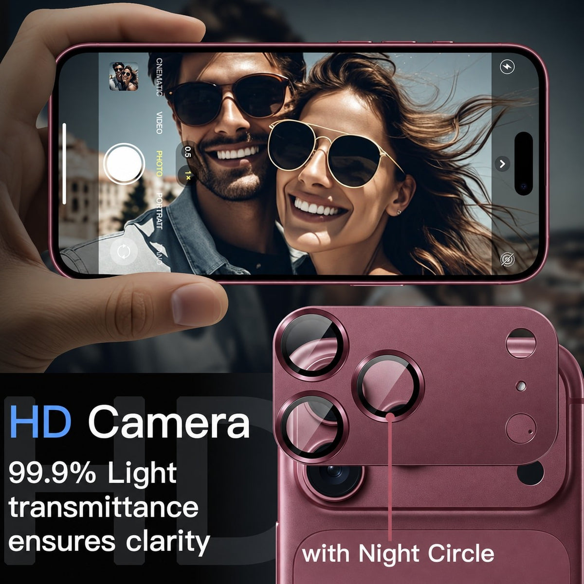 Metal and Tempered Glass Camera Lens Protector for iPhone 18 Pro - Dark Grey