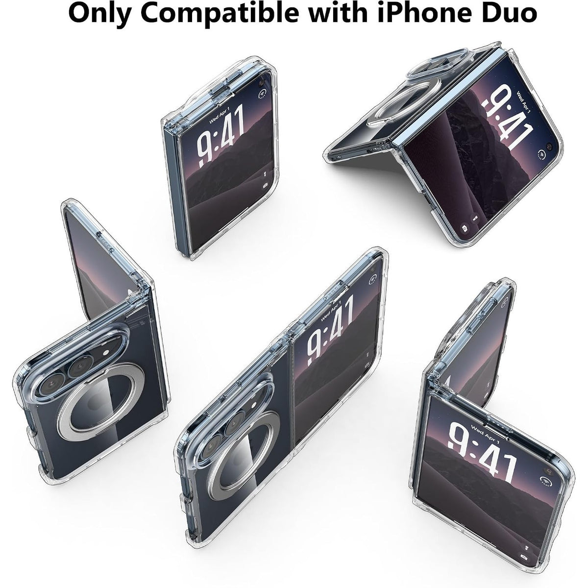 For iPhone Duo Case, Compatible with MagSafe - 360-Degree Rotating Ring Stand, Case Only, Clear