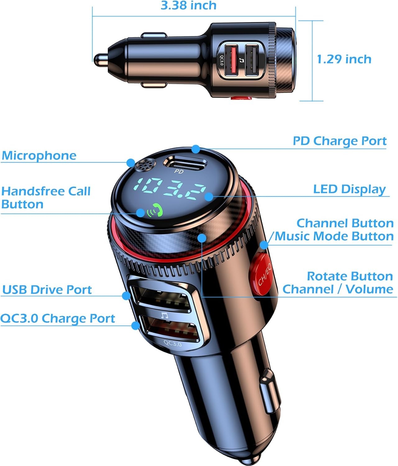 Bluetooth 5.0 FM Transmitter & Car Charger - image 2