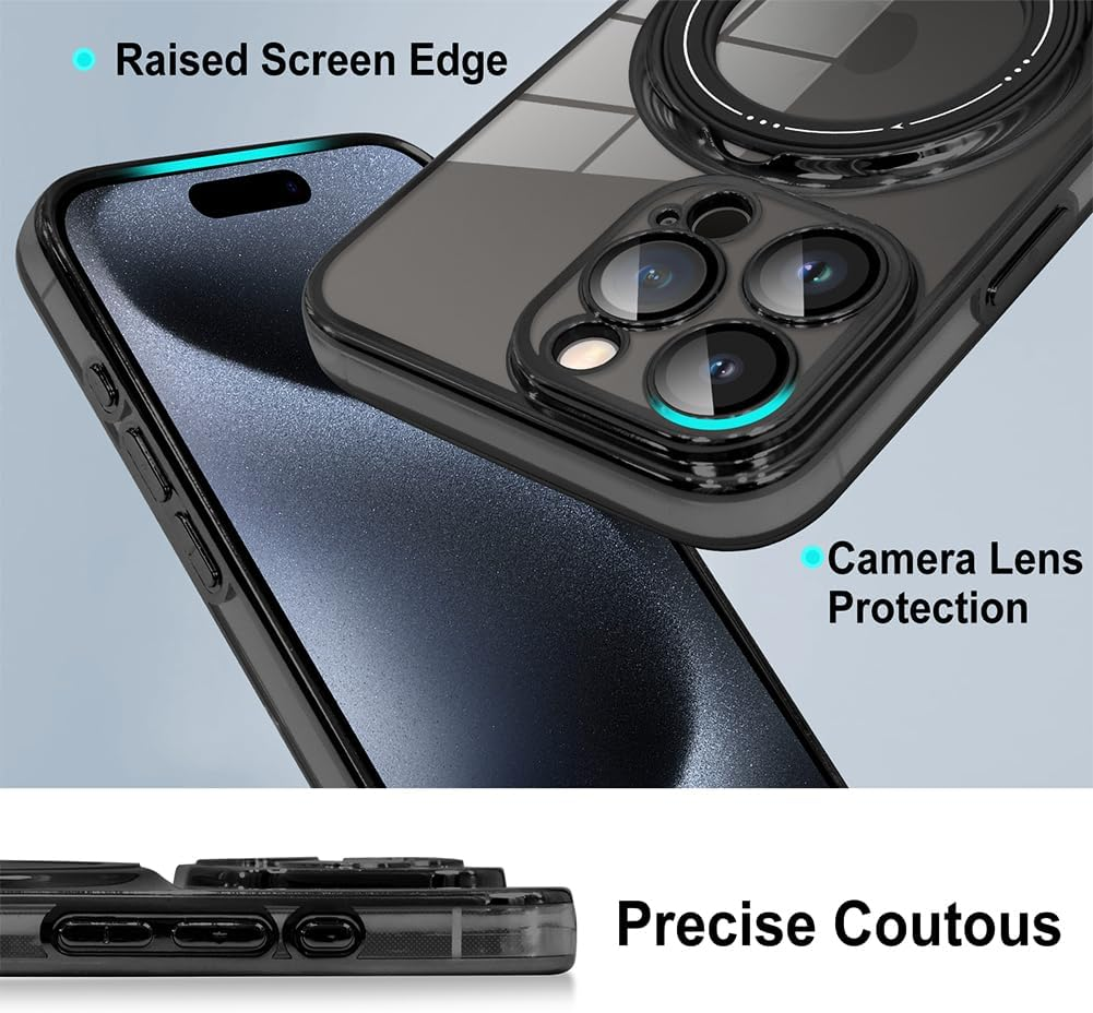 For iPhone 18 Pro Case, Compatible with MagSafe - 360-Degree Rotating Stand, Case Only, Black