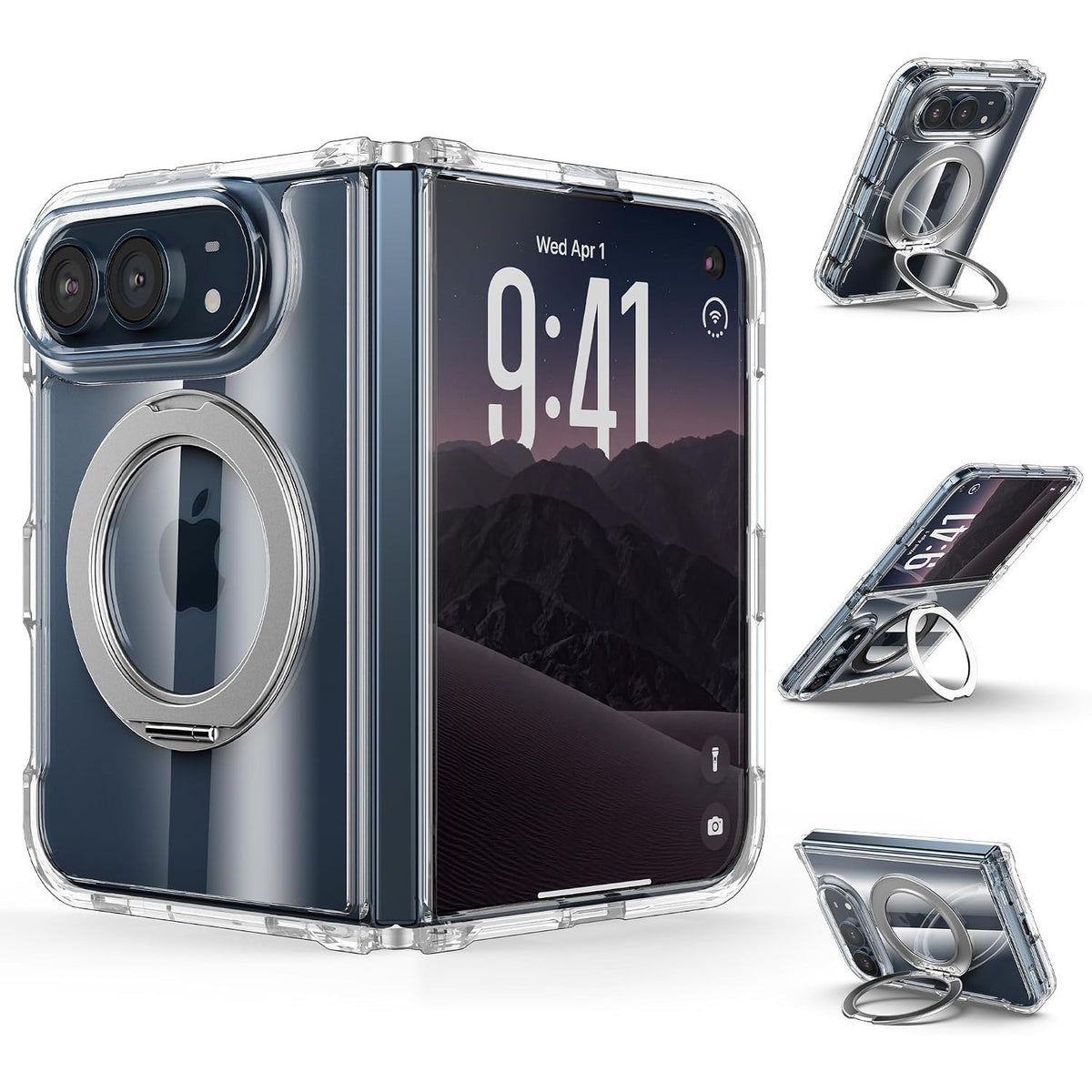 For iPhone Duo Case, Compatible with MagSafe - 360-Degree Rotating Ring Stand, Case Only, Clear