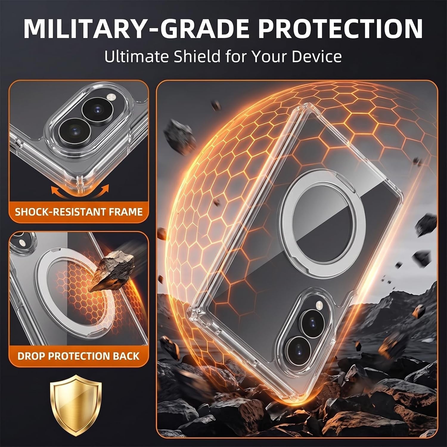 For Samsung Galaxy Z Fold 7 Clear Ring Kickstand Shockproof Case - image 4