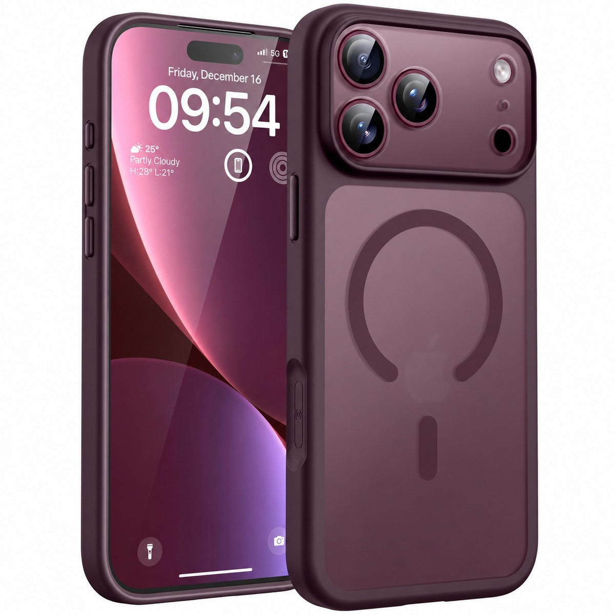 For iPhone 18 Pro Case, Compatible with MagSafe - Frosted Back and Raised Camera Frame, Case Only, Burgundy