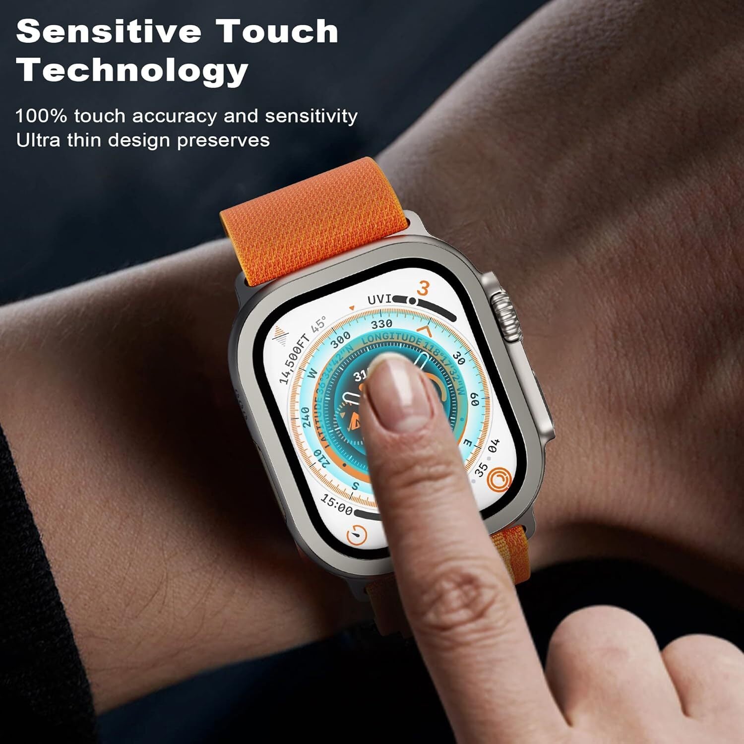 2 Pack Clear Glass Screen Protector with Metal Frame for Apple Watch Ultra - image 4