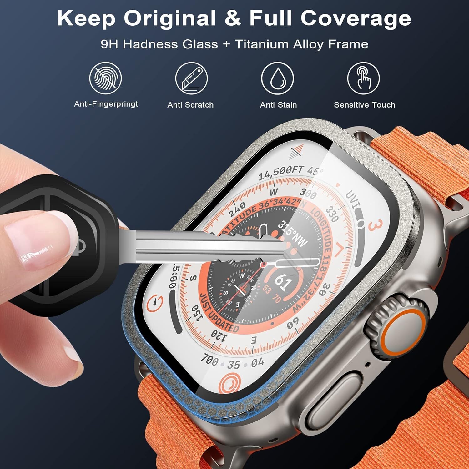 2 Pack Clear Glass Screen Protector with Metal Frame for Apple Watch Ultra - image 3