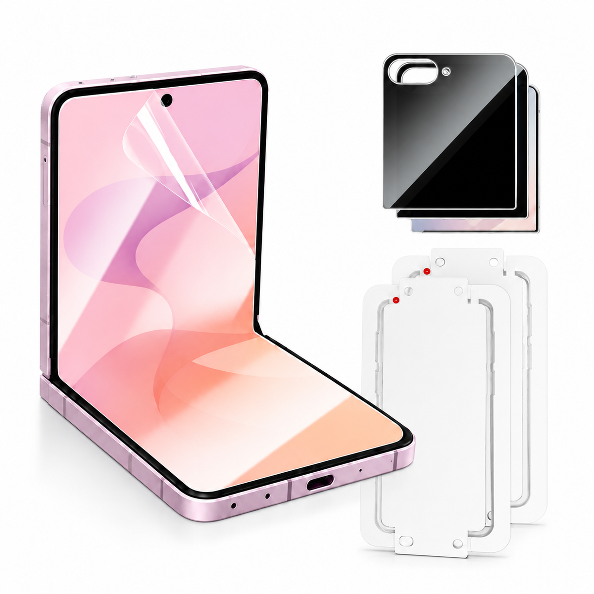 For Samsung Galaxy Z Flip 7 Easy-Install Clear & Privacy Screen Protector - white background main image