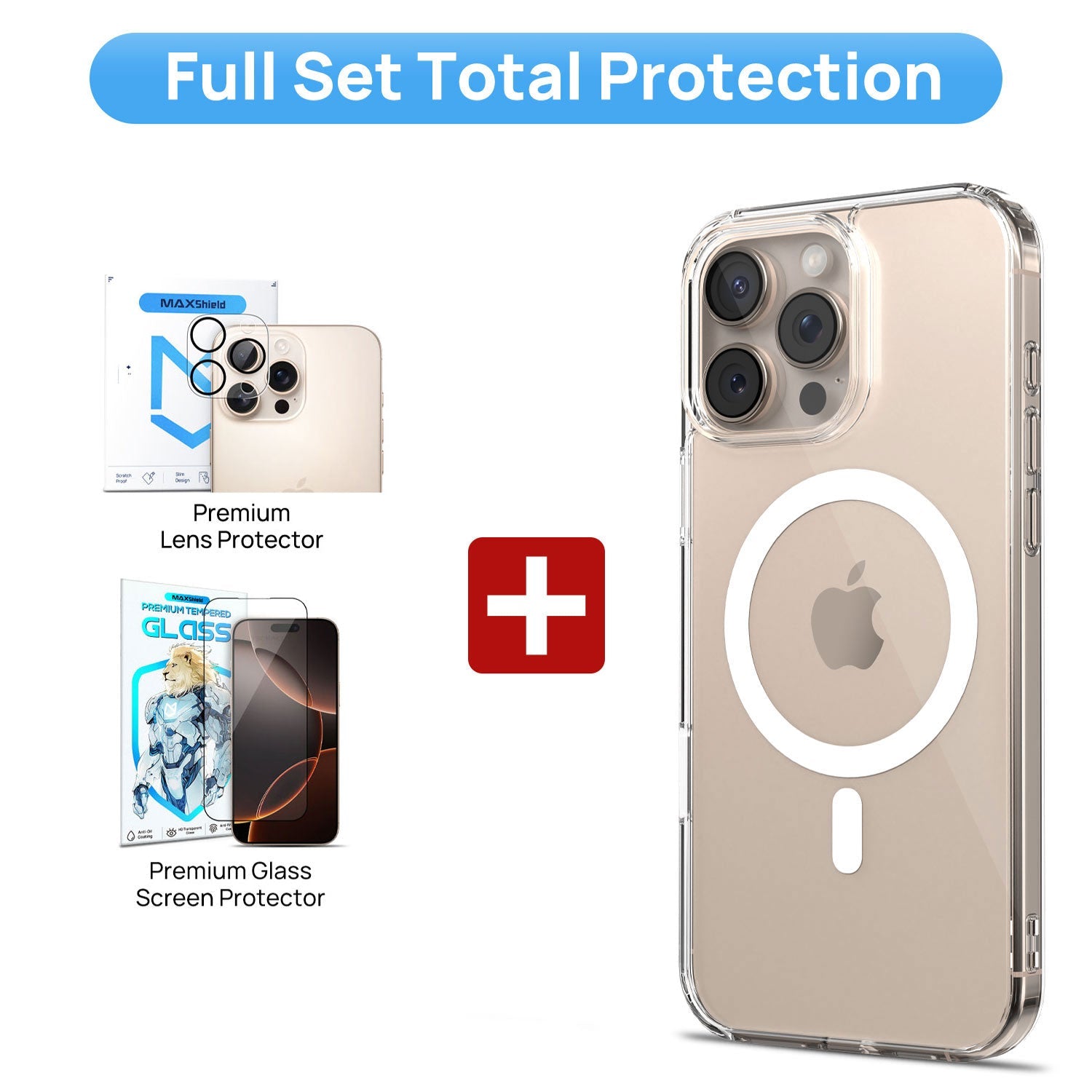 [Full Set] For iPhone 16 Pro Max  Case Clear Magsafe Shockproof Magnetic Cover